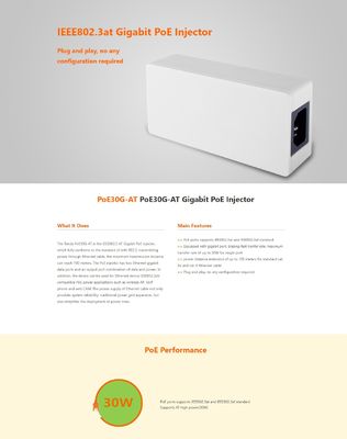 Customized Size POE30G-AT Gigabit Desktop High Power POE for Network Cameras Wifi CCTV Active Ethernet Injector Adapter