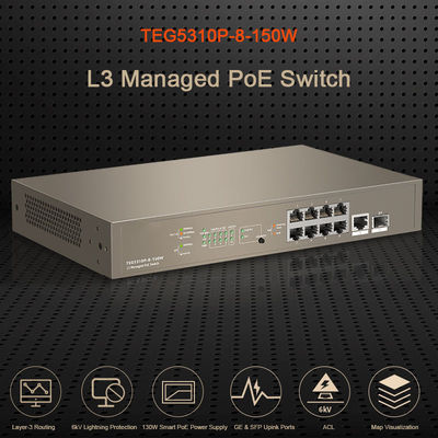 TEG5310P-8-150W 10/100Mbps 16 Ports L3 Managed PoE Switch Switcher 13 Inches SFP Gigabit Switch for Your Requirements