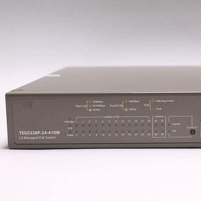 TEG5328P-24-410W personnalisé commutateur POE géré L3 Puissance de 370W et VLAN 802.1Q pour les ports Ethernet Base-T 24*10/100/1000