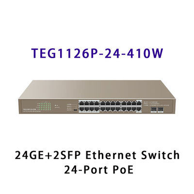 Tenda Gigabit POE Switch TEG1126P-24-410W 24GE 2SFP Ethernet Switch avec 24 ports PoE Capacité 48G 440.0mm*284.0mm*44.0mm