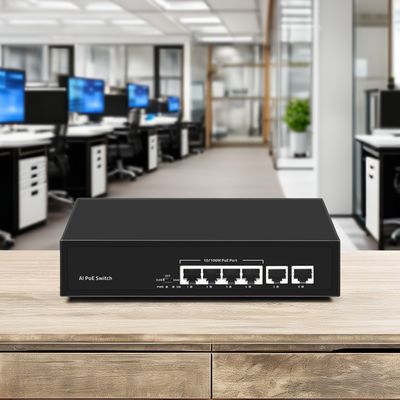 Transmit Rate 10/100/1000Mbps Photon PTD1006-4P-2F AI POE Switch 6-Port Network Switch with 4*100M PoE Ethernet 2FE Uplink