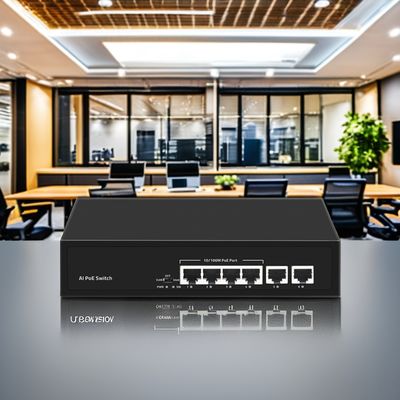 Transmit Rate 10/100/1000Mbps Photon PTD1006-4P-2F AI POE Switch 6-Port Network Switch with 4*100M PoE Ethernet 2FE Uplink