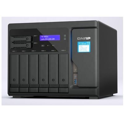 Nouveau stockage hybride TS-855X-8G NAS avec six disques durs de 3,5 pouces et deux disques SSD de 2,5 pouces