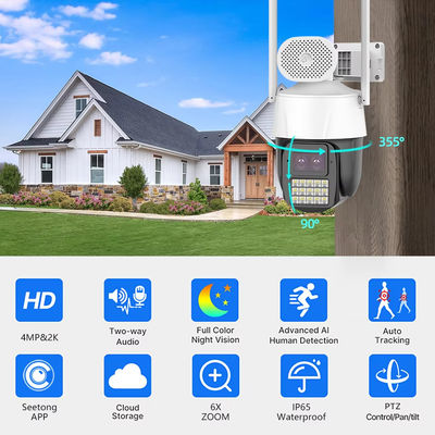 Smart AI HD 4MP 360 Ptz Caméra 4G Smart AI HD 1080P 360 Ptz Caméra à double objectif de vision nocturne CCTV 4G Caméra PTZ
