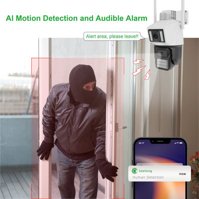 Cámara IP Dome inalámbrica de doble lente AI para exteriores HD Cctv Wifi Cámara de luz doble inteligente de audio bidireccional PTZ cámara de seguridad