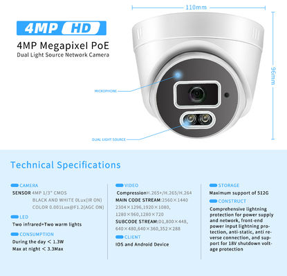 Cctv System Hd 4mp Monitor Motion Tracking Audible light Alarm Dome Camera Audio Input Output Network Camera