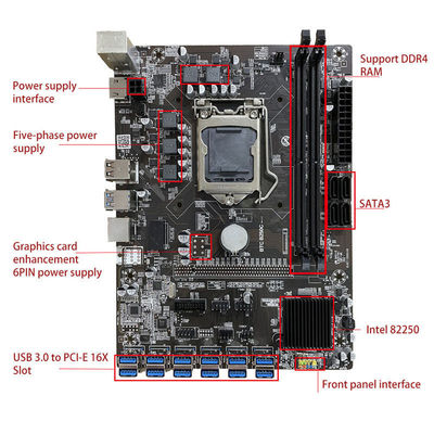 Tarjeta base personalizada B250C 12 GPU precio barato caja de la placa base B250C placa base clásica 12 tarjetas SATA
