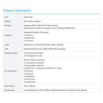 Customized LGA 1155 motherboard H61 PC motherboard support i3 i5 i7 cpu DDR3 for desktop motherboard H61 main board