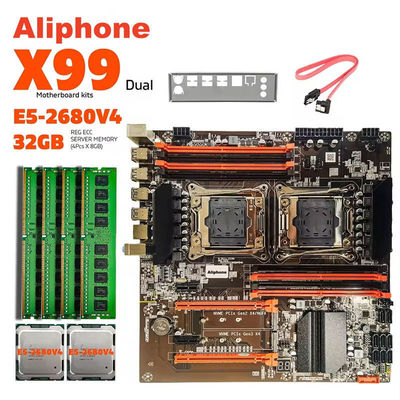 Tarjeta base X99 personalizada con LGA2011-3 XEON E5 2680V4 * 2 CPU con 4 * 8GB = 32GB DDR4 2133MHz kit de combinación de memoria de servidor