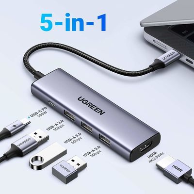 5 In 1 USB C Multiport Hub 100W 5Gbps USB C Dongle For MacBook Pro