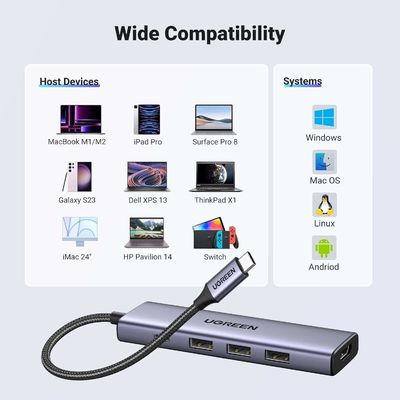 5 In 1 USB C Multiport Hub 100W 5Gbps USB C Dongle For MacBook Pro