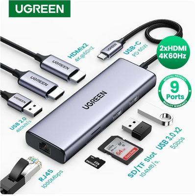 USB C Hub with 4k/HDMI ,9-in-1 USB C to Ethernet Adapter, 5Gbps USB-A 3.0 Docking Station,PD 60W Charging, SD Card Reader