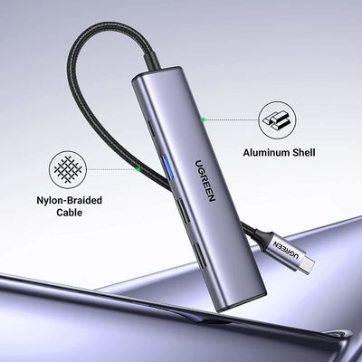 USB C Hub 5 in 1 USB C to HD-MI Splitter 3 USB A 3.0 Port and 5Gbps Type-C Data Port, 4KHDMI Port, PD 100W Charging
