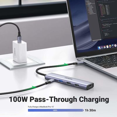 USB C Hub 5 in 1 USB C to HD-MI Splitter 3 USB A 3.0 Port and 5Gbps Type-C Data Port, 4KHDMI Port, PD 100W Charging