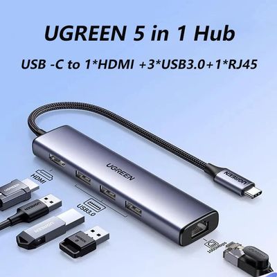5Gbps USB C Hybrid Multiport Adapter 5 In 1 USB C Hub With 3 USB3.0 HDMI And RJ45