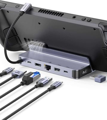 Steam Deck Dock 6-in-1 USB C Docking Station with 4K@60Hz HD-MI Gigabit Ethernet PD 100W Charging Steam Deck Stand