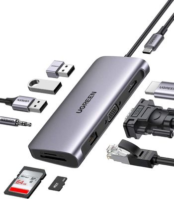 USB C Hub, 10-in-1 USB-C Docking Station, 4K-HDMI& VGA Dual Monitor, 1Gbps Ethernet,100W PD, 3 3.0 Ports,3.5mm Audio Jack