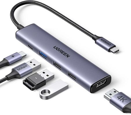 Revodok 105 USB C Hub 5 in 1 Multiport Adapter 4K-HDMI, 100W Power Delivery, 3 USB-A Data Ports, USB C Dongle