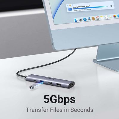 Revodok 105 USB C Hub 5 in 1 Multiport Adapter 4K-HDMI, 100W Power Delivery, 3 USB-A Data Ports, USB C Dongle