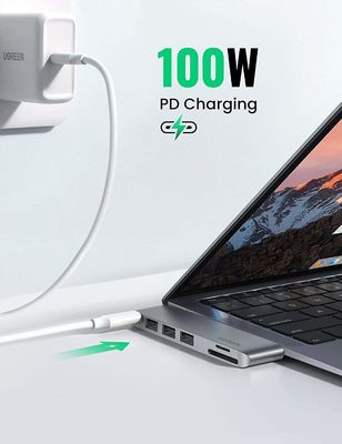 USB C Adapter for MacBook Thunderbolt 3 Hub with 3 USB 3.0 100W USB C Power Delivery Micro SD SD Card Reader