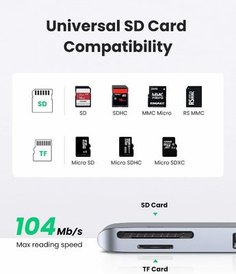 USB C Adapter for MacBook Thunderbolt 3 Hub with 3 USB 3.0 100W USB C Power Delivery Micro SD SD Card Reader