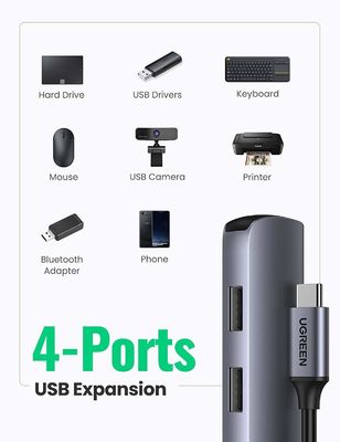 USB C Hub Adapter 4K 30Hz USB C to HD-MI Adapter 4 USB 3.0 Ports Type C Multiport Adapter High-speed Data Transfer