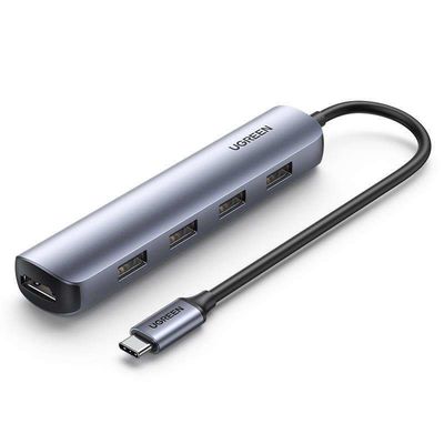 USB C Hub Adapter 4K 30Hz USB C to HD-MI Adapter 4 USB 3.0 Ports Type C Multiport Adapter High-speed Data Transfer