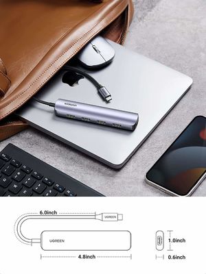 USB C Hub Adapter 4K 30Hz USB C to HD-MI Adapter 4 USB 3.0 Ports Type C Multiport Adapter High-speed Data Transfer