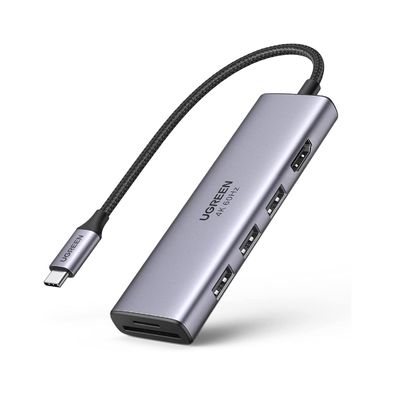 Adaptateur 6 en 1 USB C à USB Hub 4K @ 60Hz avec 3 ports USB 3.0 Lecteur de carte SD/TF Adaptateur multiport Dongle Type C