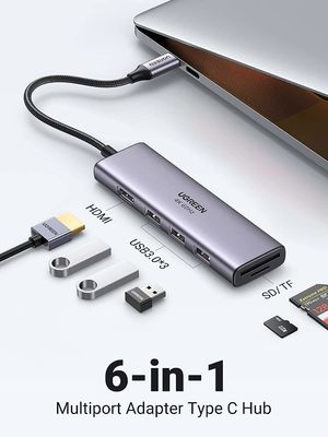Adaptateur 6 en 1 USB C à USB Hub 4K @ 60Hz avec 3 ports USB 3.0 Lecteur de carte SD/TF Adaptateur multiport Dongle Type C