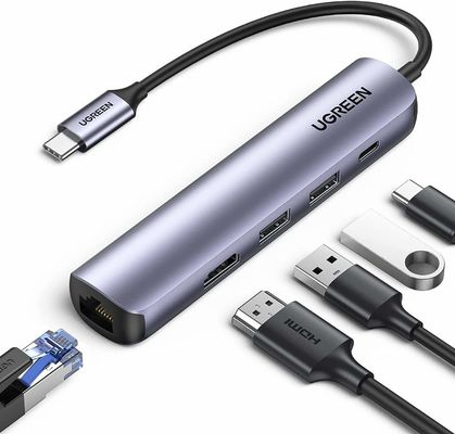 USB C Hub 60Hz 5-in-1 Gigabit Ethernet Adapter with 4K HD-MI PD 100W Fast Charging and 2 USB 3.0 Type C Multiport Adapter