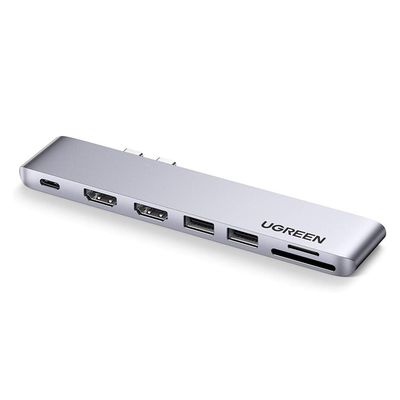 USB C to Dual-HDMI Adapter 7 in 1 USB C Thunderbolt 3 Adapter to Dual HDMI 2 USB3.0 100W PD Port USB C to SD TF Card