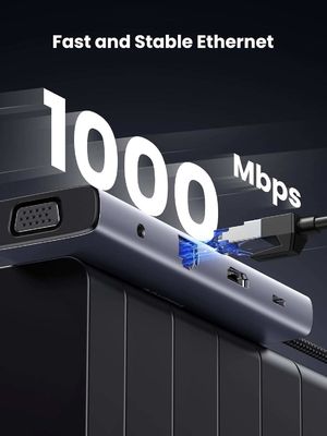 USB C Hub, 10-in-1 USB-C Dongle with 4K-HDMI & VGA Dual Monitor,1Gbps Ethernet,100W PD,3 USB 3.0 Ports,3.5mm Audio Jack