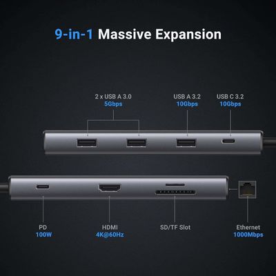 Revodok Pro 109 USB C Multiport Adapter 9 In 1 10Gbps USB C 3.2 & USBA 3.2 100W