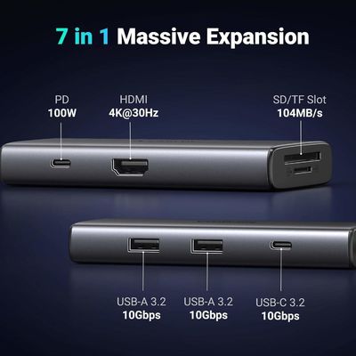 Revodok Pro 107 Network Device 7 In 1 10Gbps USB C 3.2 USB-A 3.2 100W SD TF Card Reader