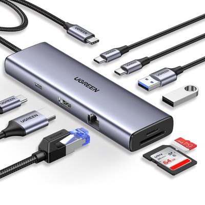 Revodok 9 in 1 USB C Hub Gigabit Ethernet Adapter 100W PD Charging,USB A&C Data Ports, SD/TF Card Reader