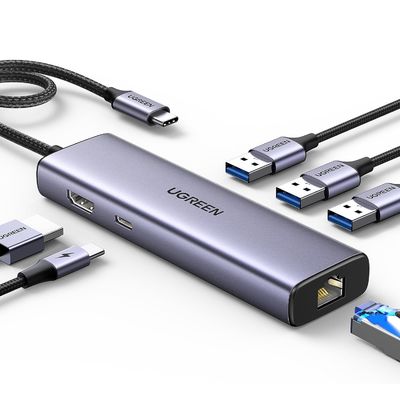 Revodok 6 in 1 USB C Hub Gigabit Ethernet Adapter with 4K-HDMI, 100W PD Charging, USB A Data Ports