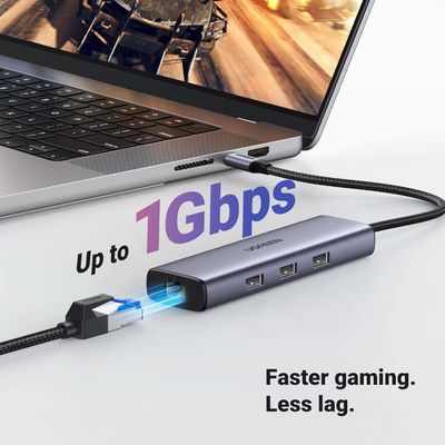 Revodok 6 in 1 USB C Hub Gigabit Ethernet Adapter with 4K-HDMI, 100W PD Charging, USB A Data Ports