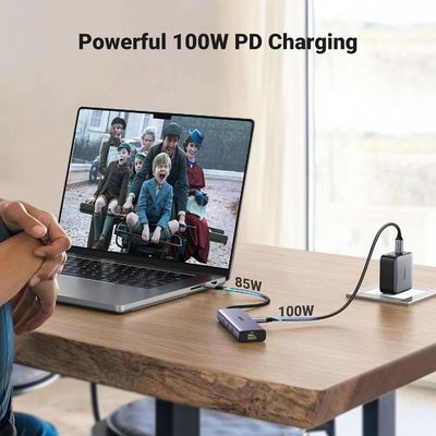 Revodok 6 in 1 USB C Hub Gigabit Ethernet Adapter with 4K-HDMI, 100W PD Charging, USB A Data Ports