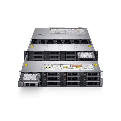 خادم PowerEdge R740 2U المثبت في الحامل مع 24 فتحة DIMM DDR4 و 16 x 2.5" SAS/SATA ومزود طاقة تيتانيوم 750 واط